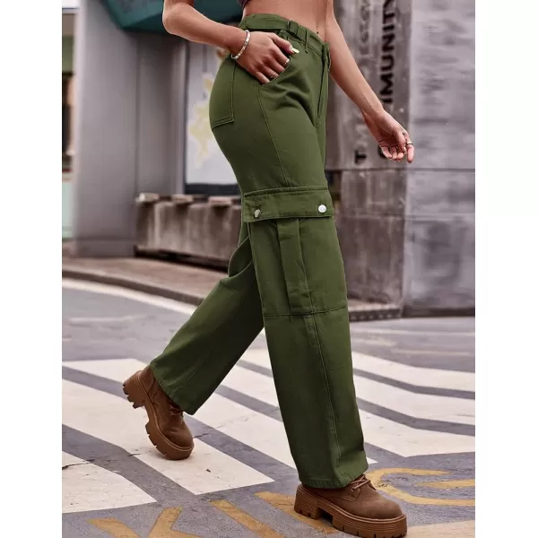 IDEALSANXUN Cargo Jeans for Women Streetwear Baggy Tactical Pants Trendy High Waisted Straight Leg Loose Boyfriend Y2k JeansArmy