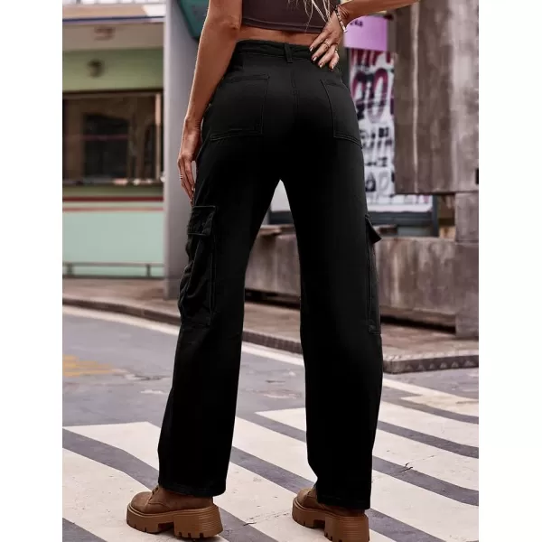 IDEALSANXUN Cargo Jeans for Women Streetwear Baggy Tactical Pants Trendy High Waisted Straight Leg Loose Boyfriend Y2k JeansBlack