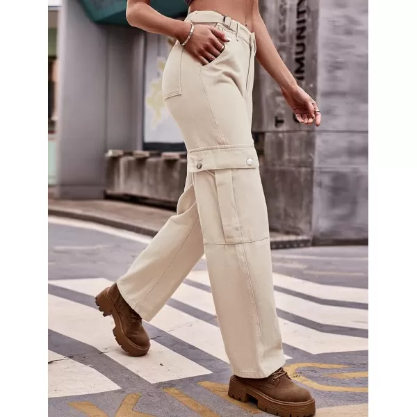 IDEALSANXUN Cargo Jeans for Women Streetwear Baggy Tactical Pants Trendy High Waisted Straight Leg Loose Boyfriend Y2k JeansKhaki
