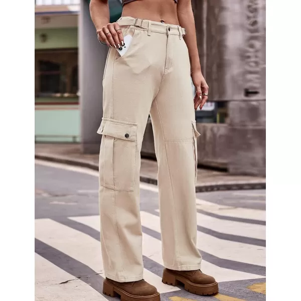 IDEALSANXUN Cargo Jeans for Women Streetwear Baggy Tactical Pants Trendy High Waisted Straight Leg Loose Boyfriend Y2k JeansKhaki