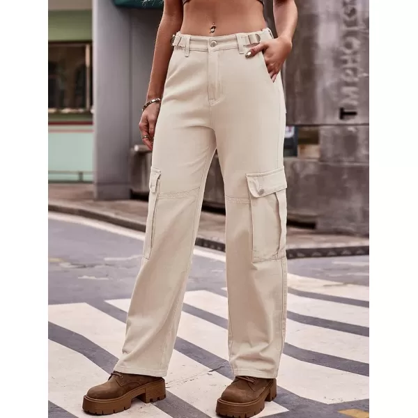 IDEALSANXUN Cargo Jeans for Women Streetwear Baggy Tactical Pants Trendy High Waisted Straight Leg Loose Boyfriend Y2k JeansKhaki