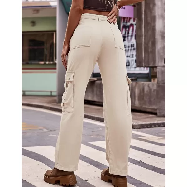 IDEALSANXUN Cargo Jeans for Women Streetwear Baggy Tactical Pants Trendy High Waisted Straight Leg Loose Boyfriend Y2k JeansKhaki