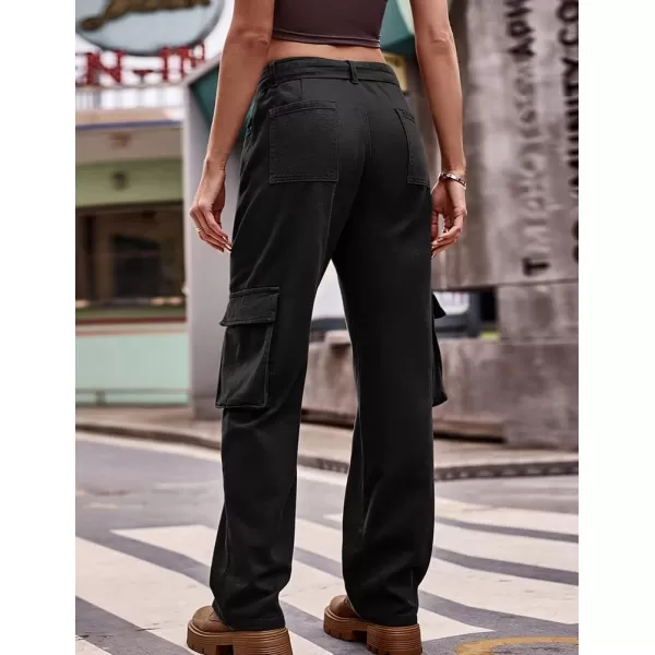 IDEALSANXUN Cargo Jeans for Women Trendy Boyfriend Straight Leg Baggy Jeans High Waisted Casual Streetwear Y2K Pants TrousersBlack
