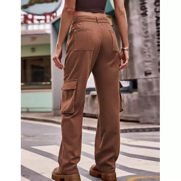 IDEALSANXUN Cargo Jeans for Women Trendy Boyfriend Straight Leg Baggy Jeans High Waisted Casual Streetwear Y2K Pants TrousersBrown