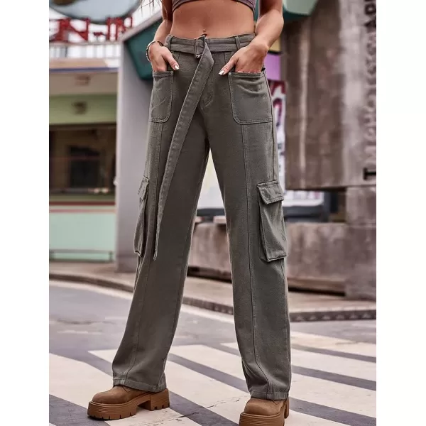 IDEALSANXUN Cargo Jeans for Women Trendy Boyfriend Straight Leg Baggy Jeans High Waisted Casual Streetwear Y2K Pants TrousersGrey