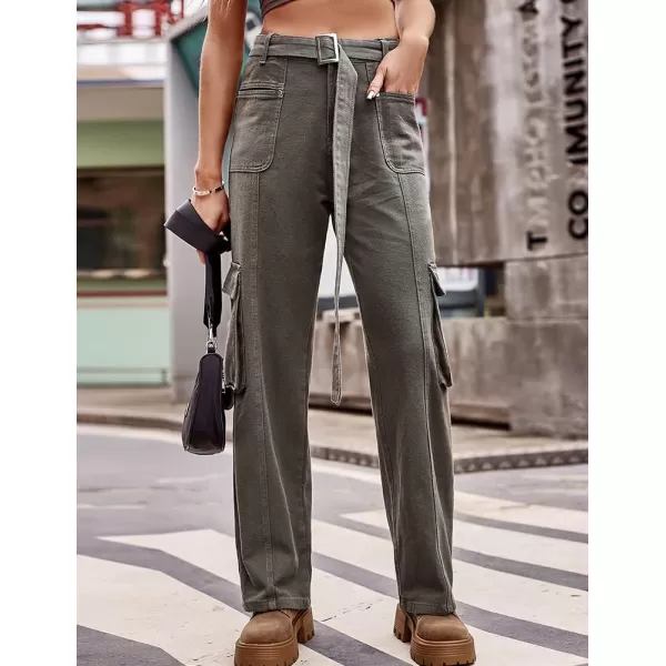 IDEALSANXUN Cargo Jeans for Women Trendy Boyfriend Straight Leg Baggy Jeans High Waisted Casual Streetwear Y2K Pants TrousersGrey