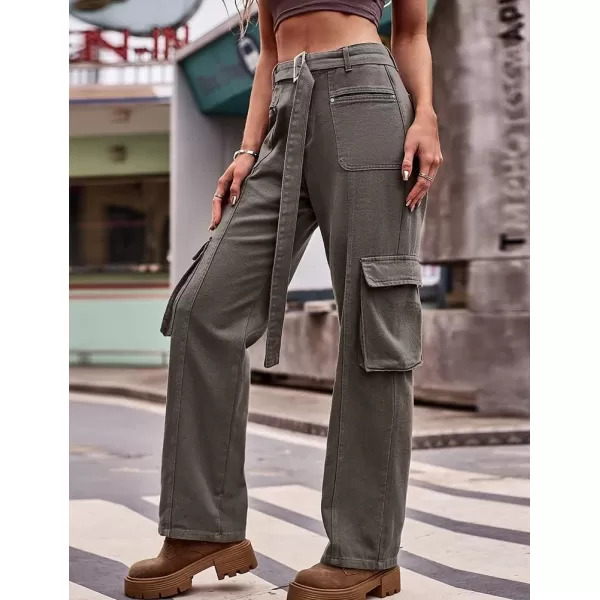 IDEALSANXUN Cargo Jeans for Women Trendy Boyfriend Straight Leg Baggy Jeans High Waisted Casual Streetwear Y2K Pants TrousersGrey