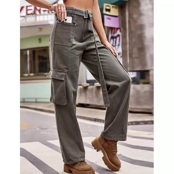 IDEALSANXUN Cargo Jeans for Women Trendy Boyfriend Straight Leg Baggy Jeans High Waisted Casual Streetwear Y2K Pants TrousersGrey