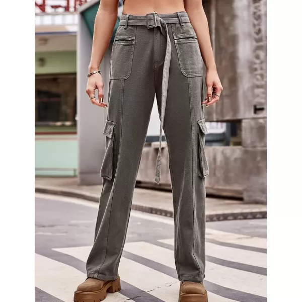 IDEALSANXUN Cargo Jeans for Women Trendy Boyfriend Straight Leg Baggy Jeans High Waisted Casual Streetwear Y2K Pants TrousersGrey