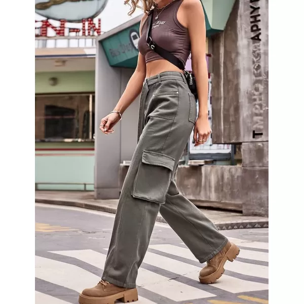 IDEALSANXUN Cargo Jeans for Women Trendy Boyfriend Straight Leg Baggy Jeans High Waisted Casual Streetwear Y2K Pants TrousersGrey