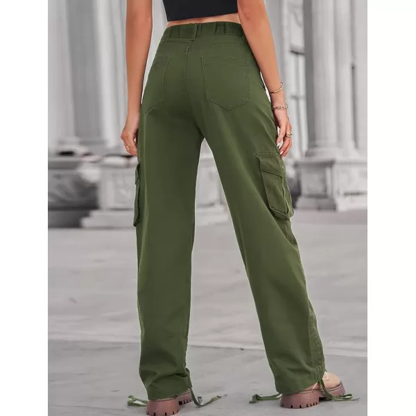 IDEALSANXUN Cargo Jeans for Women Trendy Casual Streetwear Baggy Pants Trousers High Waisted Loose Straight Leg Y2k JeansArmy