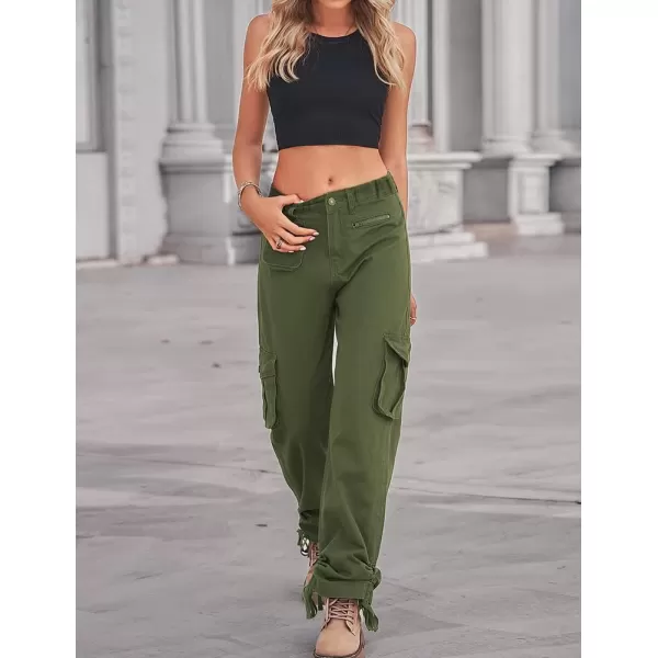 IDEALSANXUN Cargo Jeans for Women Trendy Casual Streetwear Baggy Pants Trousers High Waisted Loose Straight Leg Y2k JeansArmy