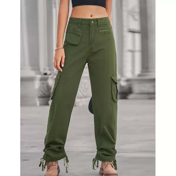 IDEALSANXUN Cargo Jeans for Women Trendy Casual Streetwear Baggy Pants Trousers High Waisted Loose Straight Leg Y2k JeansArmy