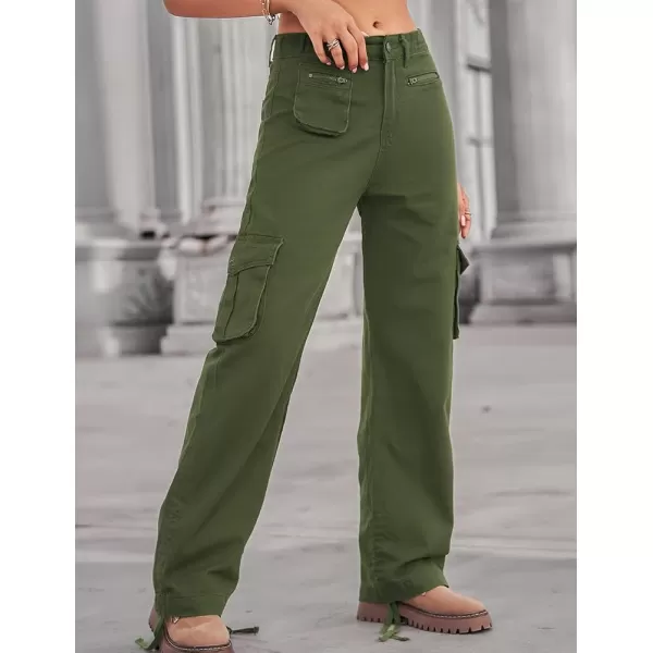 IDEALSANXUN Cargo Jeans for Women Trendy Casual Streetwear Baggy Pants Trousers High Waisted Loose Straight Leg Y2k JeansArmy