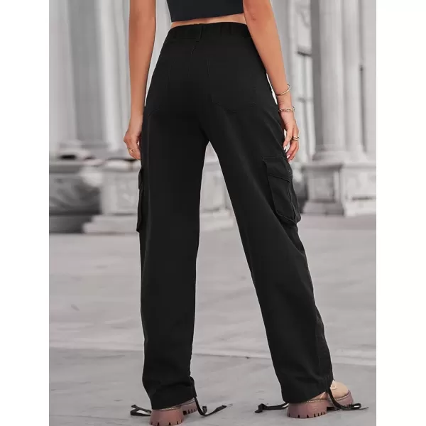 IDEALSANXUN Cargo Jeans for Women Trendy Casual Streetwear Baggy Pants Trousers High Waisted Loose Straight Leg Y2k JeansBlack