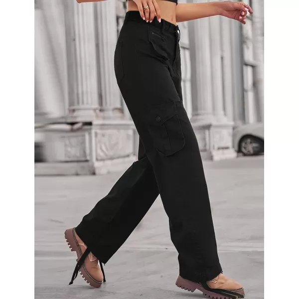 IDEALSANXUN Cargo Jeans for Women Trendy Casual Streetwear Baggy Pants Trousers High Waisted Loose Straight Leg Y2k JeansBlack