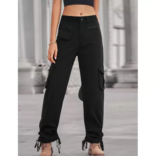IDEALSANXUN Cargo Jeans for Women Trendy Casual Streetwear Baggy Pants Trousers High Waisted Loose Straight Leg Y2k JeansBlack