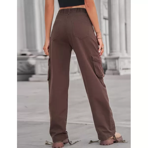 IDEALSANXUN Cargo Jeans for Women Trendy Casual Streetwear Baggy Pants Trousers High Waisted Loose Straight Leg Y2k JeansCoffee
