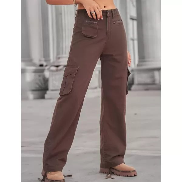 IDEALSANXUN Cargo Jeans for Women Trendy Casual Streetwear Baggy Pants Trousers High Waisted Loose Straight Leg Y2k JeansCoffee