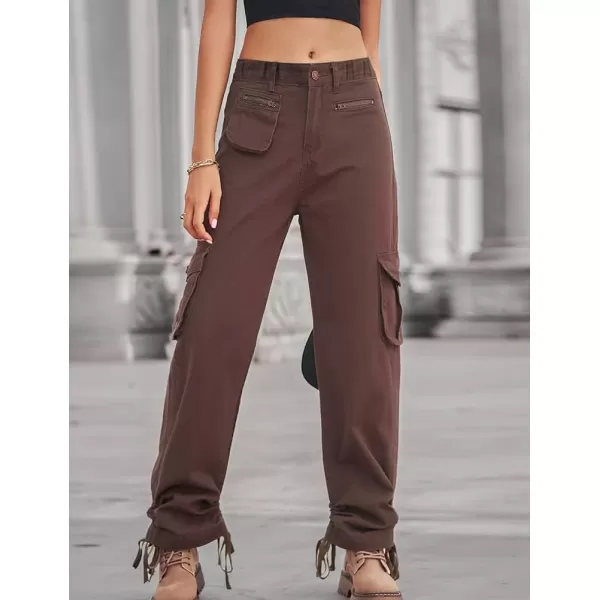IDEALSANXUN Cargo Jeans for Women Trendy Casual Streetwear Baggy Pants Trousers High Waisted Loose Straight Leg Y2k JeansCoffee