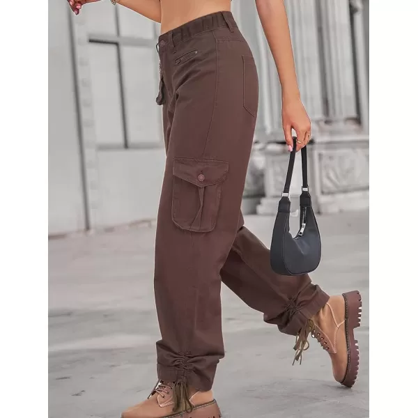IDEALSANXUN Cargo Jeans for Women Trendy Casual Streetwear Baggy Pants Trousers High Waisted Loose Straight Leg Y2k JeansCoffee