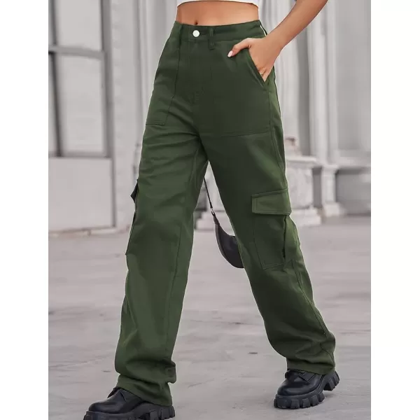 IDEALSANXUN Cargo Jeans for Women Trendy Casual Streetwear Baggy Y2k Pants High Waisted Straight Leg Boyfriend Denim JeansArmy