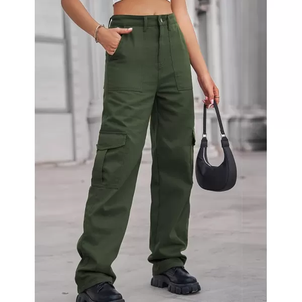 IDEALSANXUN Cargo Jeans for Women Trendy Casual Streetwear Baggy Y2k Pants High Waisted Straight Leg Boyfriend Denim JeansArmy