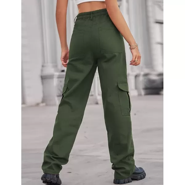 IDEALSANXUN Cargo Jeans for Women Trendy Casual Streetwear Baggy Y2k Pants High Waisted Straight Leg Boyfriend Denim JeansArmy
