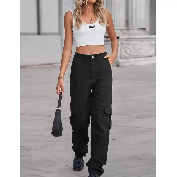 IDEALSANXUN Cargo Jeans for Women Trendy Casual Streetwear Baggy Y2k Pants High Waisted Straight Leg Boyfriend Denim JeansBlack