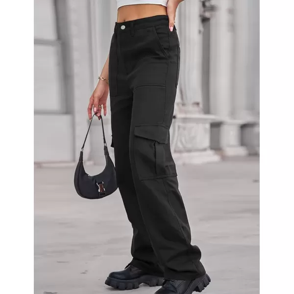 IDEALSANXUN Cargo Jeans for Women Trendy Casual Streetwear Baggy Y2k Pants High Waisted Straight Leg Boyfriend Denim JeansBlack