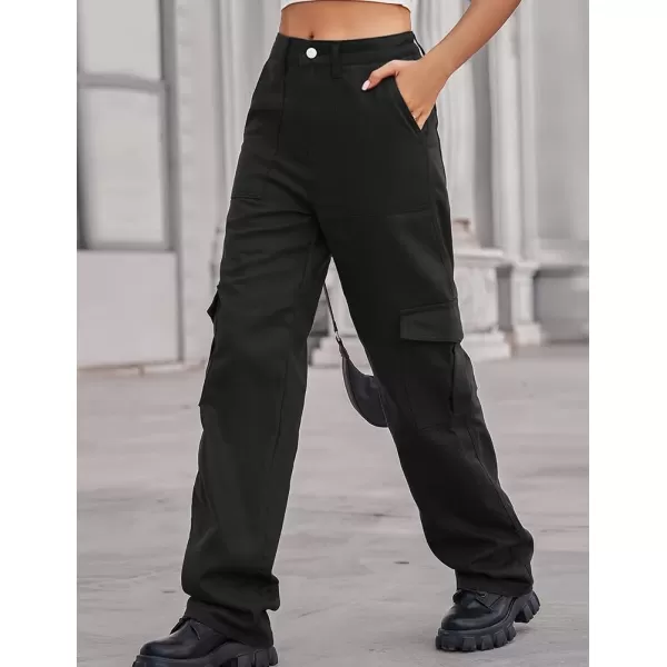IDEALSANXUN Cargo Jeans for Women Trendy Casual Streetwear Baggy Y2k Pants High Waisted Straight Leg Boyfriend Denim JeansBlack