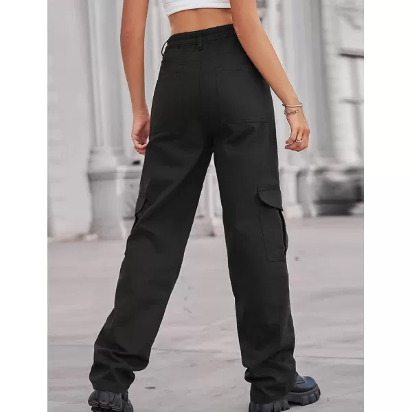 IDEALSANXUN Cargo Jeans for Women Trendy Casual Streetwear Baggy Y2k Pants High Waisted Straight Leg Boyfriend Denim JeansBlack