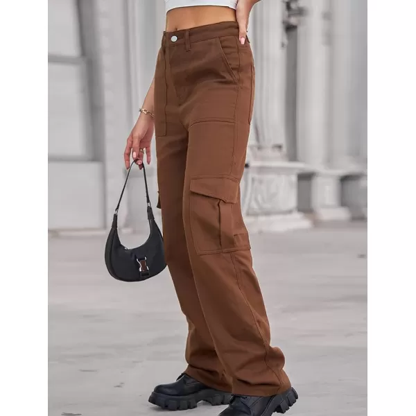 IDEALSANXUN Cargo Jeans for Women Trendy Casual Streetwear Baggy Y2k Pants High Waisted Straight Leg Boyfriend Denim JeansBrown