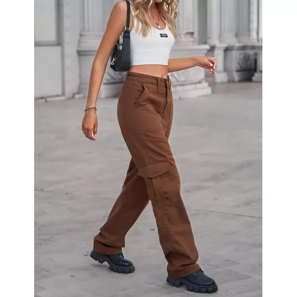 IDEALSANXUN Cargo Jeans for Women Trendy Casual Streetwear Baggy Y2k Pants High Waisted Straight Leg Boyfriend Denim JeansBrown