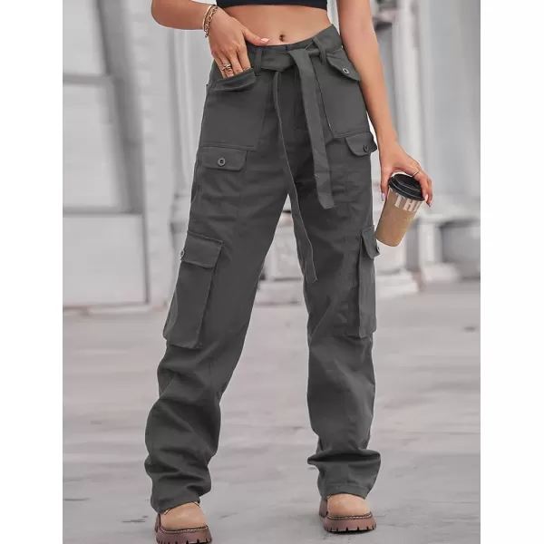 IDEALSANXUN Cargo Jeans for Women Trendy Casual Streetwear Baggy Y2k Pants High Waisted Straight Leg Boyfriend Denim JeansGrey