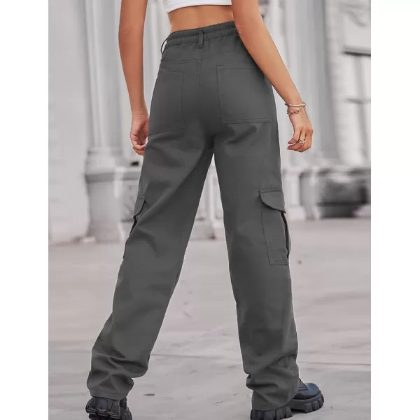IDEALSANXUN Cargo Jeans for Women Trendy Casual Streetwear Baggy Y2k Pants High Waisted Straight Leg Boyfriend Denim JeansGrey