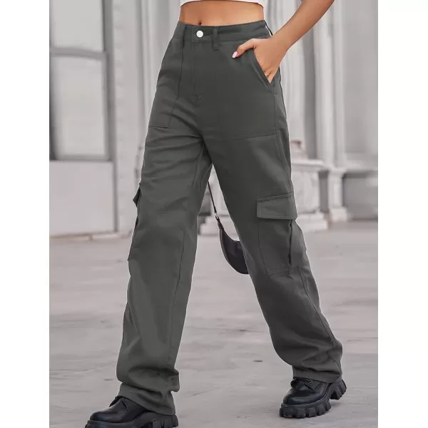 IDEALSANXUN Cargo Jeans for Women Trendy Casual Streetwear Baggy Y2k Pants High Waisted Straight Leg Boyfriend Denim JeansGrey