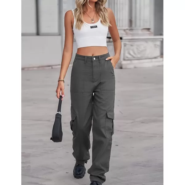 IDEALSANXUN Cargo Jeans for Women Trendy Casual Streetwear Baggy Y2k Pants High Waisted Straight Leg Boyfriend Denim JeansGrey