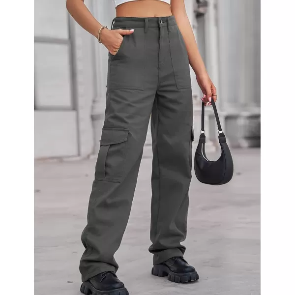 IDEALSANXUN Cargo Jeans for Women Trendy Casual Streetwear Baggy Y2k Pants High Waisted Straight Leg Boyfriend Denim JeansGrey