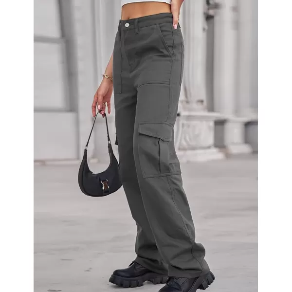 IDEALSANXUN Cargo Jeans for Women Trendy Casual Streetwear Baggy Y2k Pants High Waisted Straight Leg Boyfriend Denim JeansGrey