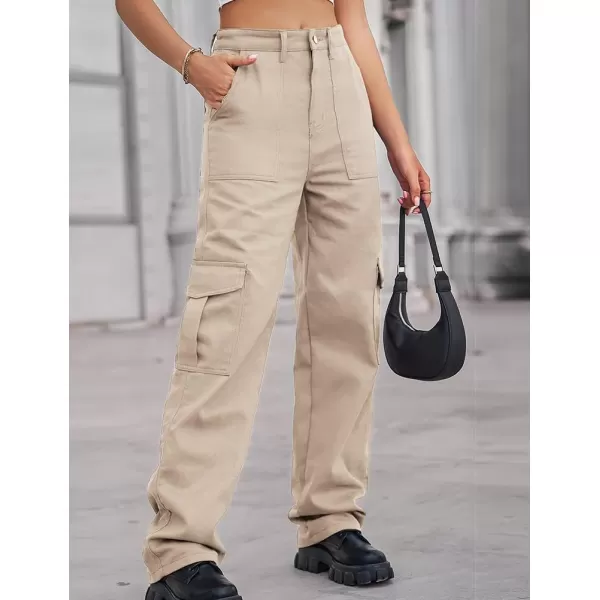 IDEALSANXUN Cargo Jeans for Women Trendy Casual Streetwear Baggy Y2k Pants High Waisted Straight Leg Boyfriend Denim JeansKhaki