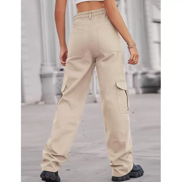 IDEALSANXUN Cargo Jeans for Women Trendy Casual Streetwear Baggy Y2k Pants High Waisted Straight Leg Boyfriend Denim JeansKhaki