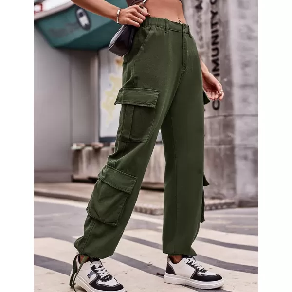 IDEALSANXUN Cargo Jeans for Women Trendy Straight Leg High Waisted Jeans Denim Trousers Streetwear Y2k Baggy Cargo PantsArmy