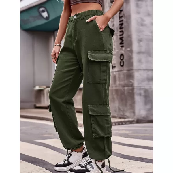IDEALSANXUN Cargo Jeans for Women Trendy Straight Leg High Waisted Jeans Denim Trousers Streetwear Y2k Baggy Cargo PantsArmy