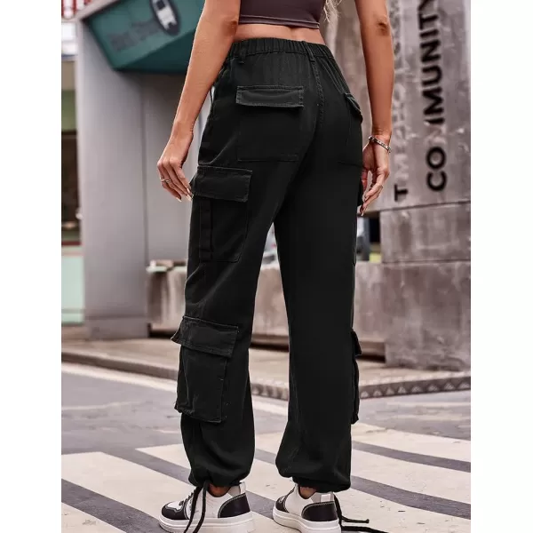 IDEALSANXUN Cargo Jeans for Women Trendy Straight Leg High Waisted Jeans Denim Trousers Streetwear Y2k Baggy Cargo PantsBlack