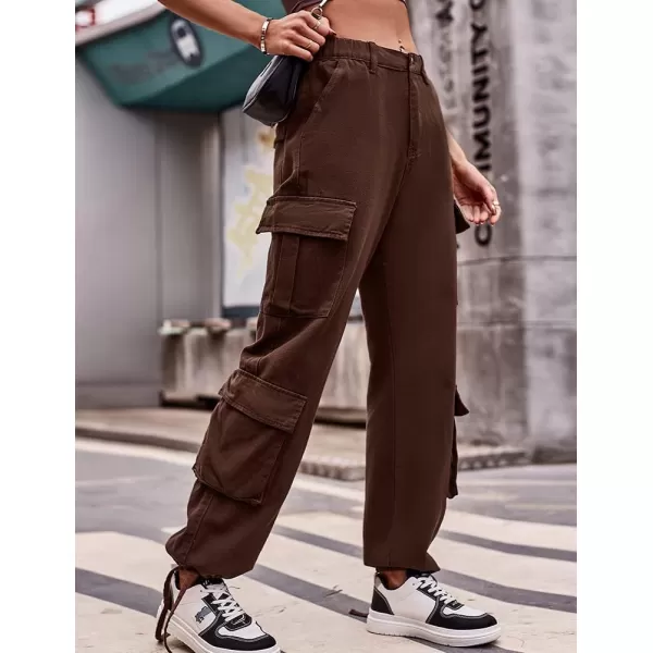 IDEALSANXUN Cargo Jeans for Women Trendy Straight Leg High Waisted Jeans Denim Trousers Streetwear Y2k Baggy Cargo PantsCoffee