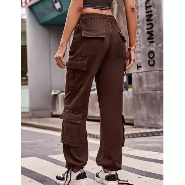 IDEALSANXUN Cargo Jeans for Women Trendy Straight Leg High Waisted Jeans Denim Trousers Streetwear Y2k Baggy Cargo PantsCoffee