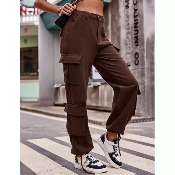 IDEALSANXUN Cargo Jeans for Women Trendy Straight Leg High Waisted Jeans Denim Trousers Streetwear Y2k Baggy Cargo PantsCoffee