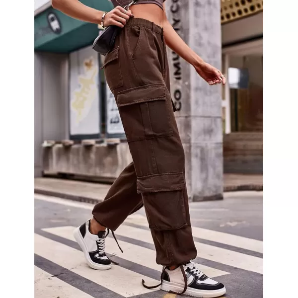 IDEALSANXUN Cargo Jeans for Women Trendy Straight Leg High Waisted Jeans Denim Trousers Streetwear Y2k Baggy Cargo PantsCoffee
