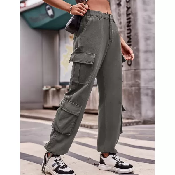 IDEALSANXUN Cargo Jeans for Women Trendy Straight Leg High Waisted Jeans Denim Trousers Streetwear Y2k Baggy Cargo PantsGrey